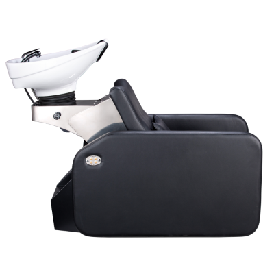 Cadeira de lavagem de cabeleireiro preta com lavatório branco