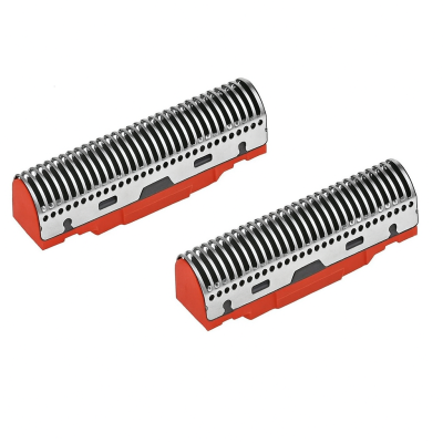 Duas cabeças de lâmina para barbeador elétrico em metal com detalhes em vermelho