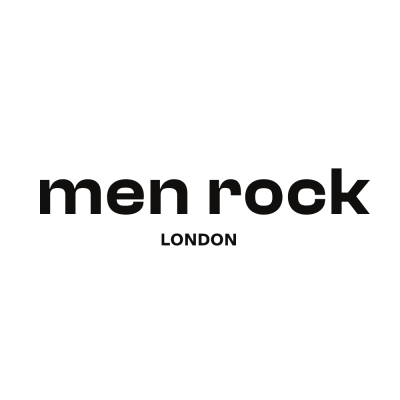 Logotipo preto 'men rock LONDON' em fundo branco