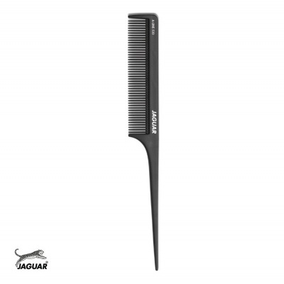 Pente preto com dentes finos e cabo longo pontiagudo da marca JAGUAR