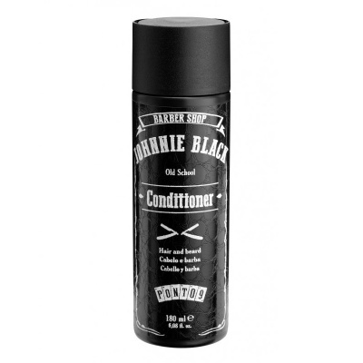 Frasco preto de condicionador para cabelo e barba JOHNIE BLACK com texto branco