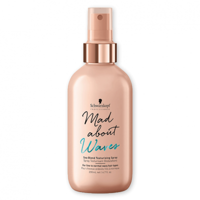 Frasco rosa claro de spray texturizante para cabelos Schwarzkopf Mad about Waves