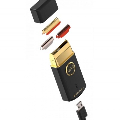 Aparelho de barbear elétrico com lâminas intercambiáveis e cabo USB