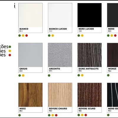Amostras de cores e texturas para mobiliário em 12 opções variadas