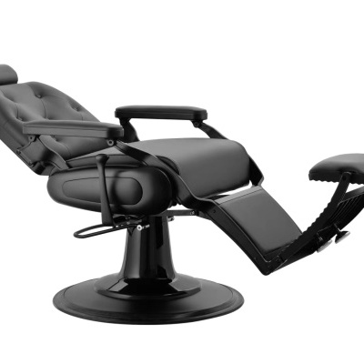Cadeira de barbeiro preta reclinável com estofado acolchoado e base redonda