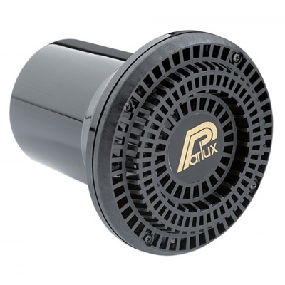 Alto-falante preto Parlux com grelha circular e logo central