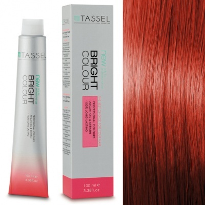 Tubo e caixa de coloração Tassel New Bright Colour e amostra de cabelo vermelho brilhante