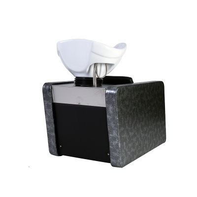 Lavatório de cabelo branco com base cinzenta para salão.