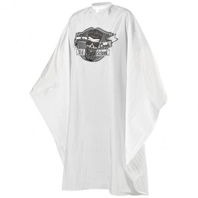 Capa de corte branca com logótipo preto de caveira e texto Gentlemen Old Cook School