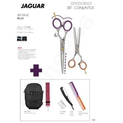 Conjunto de tesouras para cabeleireiro com acessórios em fundo branco
