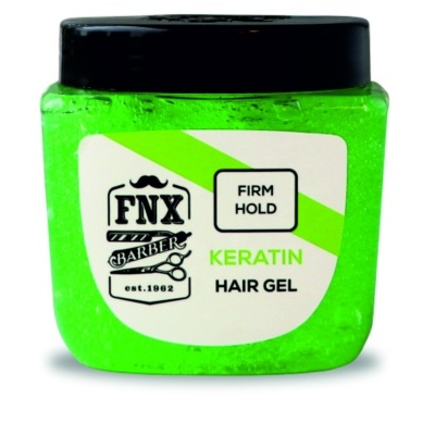 Gel de cabelo FNX Keratin em embalagem verde com tampa preta