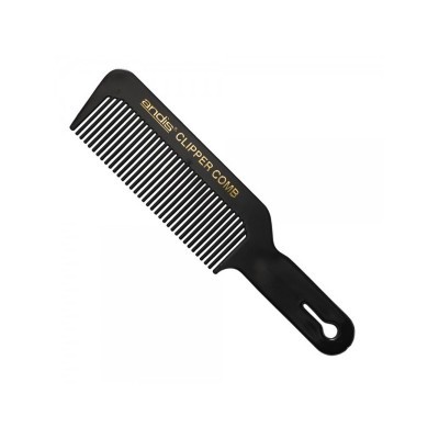 Pente preto em plástico com dentes largos e texto dourado 'andis CLIPPER COMB'
