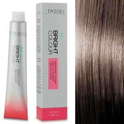 Tinta de cabelo Tassel Bright Colour com embalagem e amostra de cor castanho claro