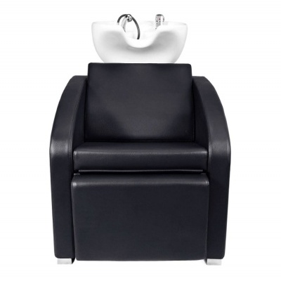 Cadeira de cabeleireiro preta com lavatório branco