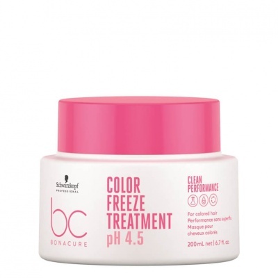 Frasco branco e rosa de tratamento capilar Color Freeze da Schwarzkopf