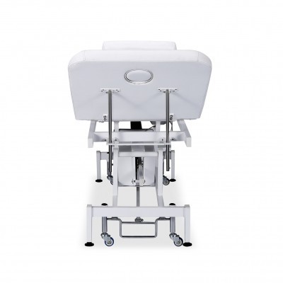 Cama de massagem branca com rodas e suporte ajustável