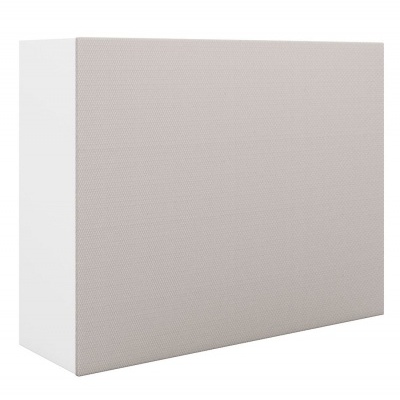 Caixa retangular branca com frente cinza em tecido texturizado