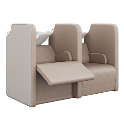 Sofá modular duplo bege com mesa retrátil