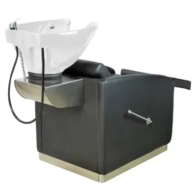Cadeira para lavagem de cabelo preta com lavatório branco