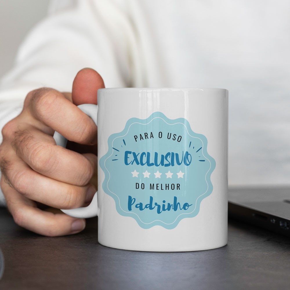 Caneca branca com texto para o melhor padrinho