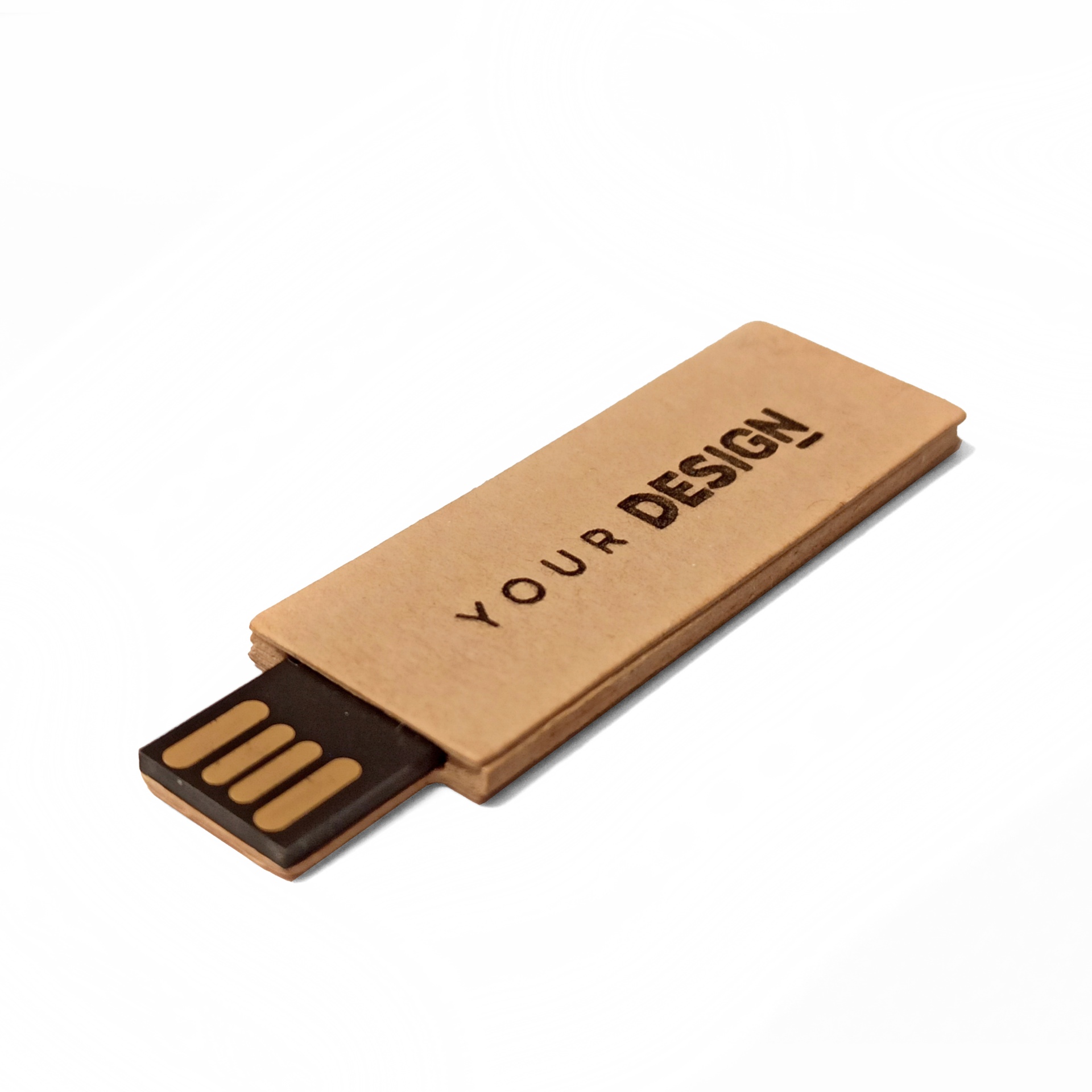 Pen USB em cartão castanha clara com texto YOUR DESIGN!