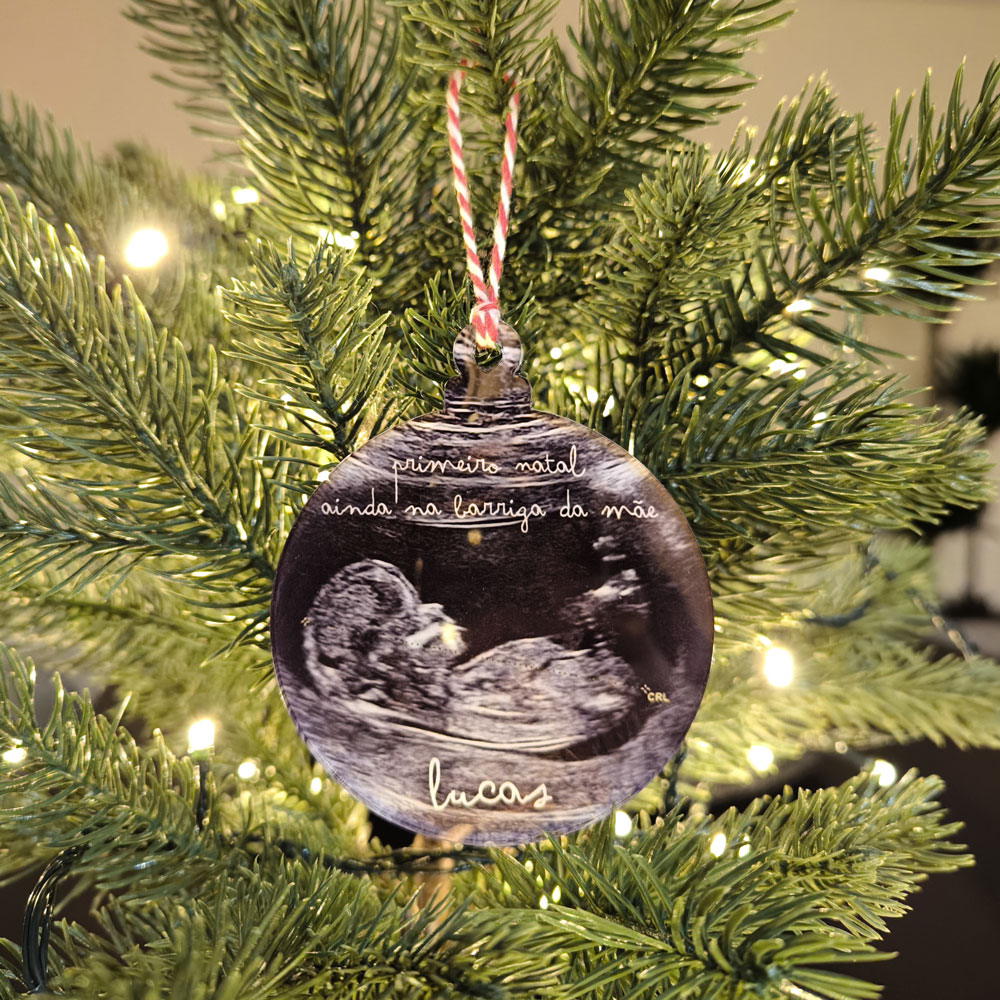 Enfeite de Natal redondo com ecografia e cordão para pendurar