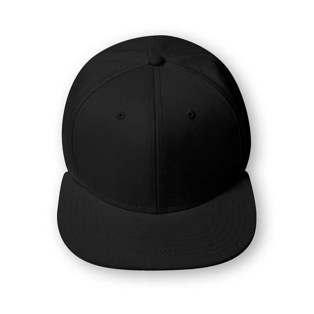 Boné preto liso de seis painéis com pala plana