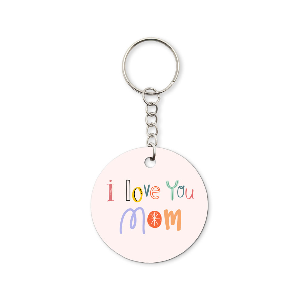 Porta-chaves redondo com texto colorido e argola metálica