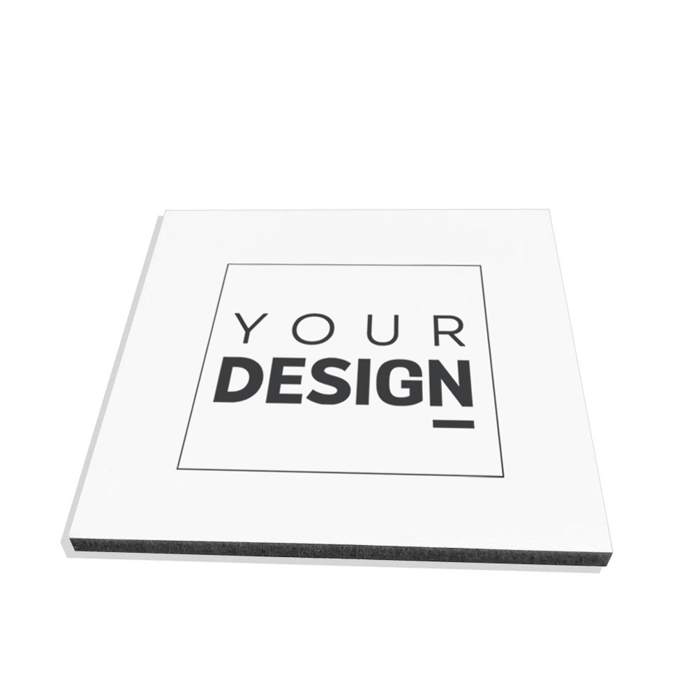 Quadro branco quadrado com texto YOUR DESIGN no centro