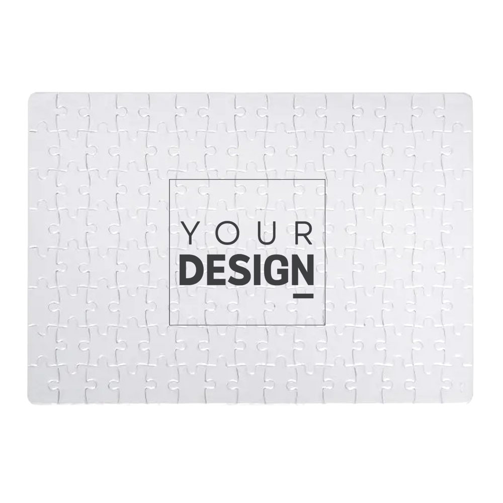 Quebra-cabeças branco com texto 'YOUR DESIGN' no centro