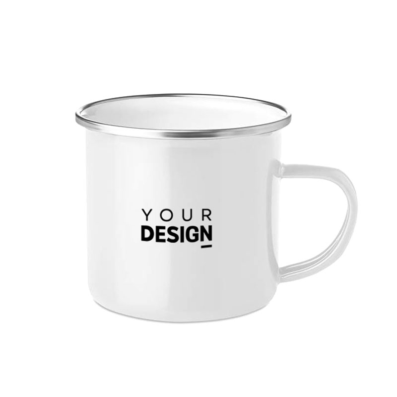Caneca Metálica Retro Caneca branca de metal com texto preto