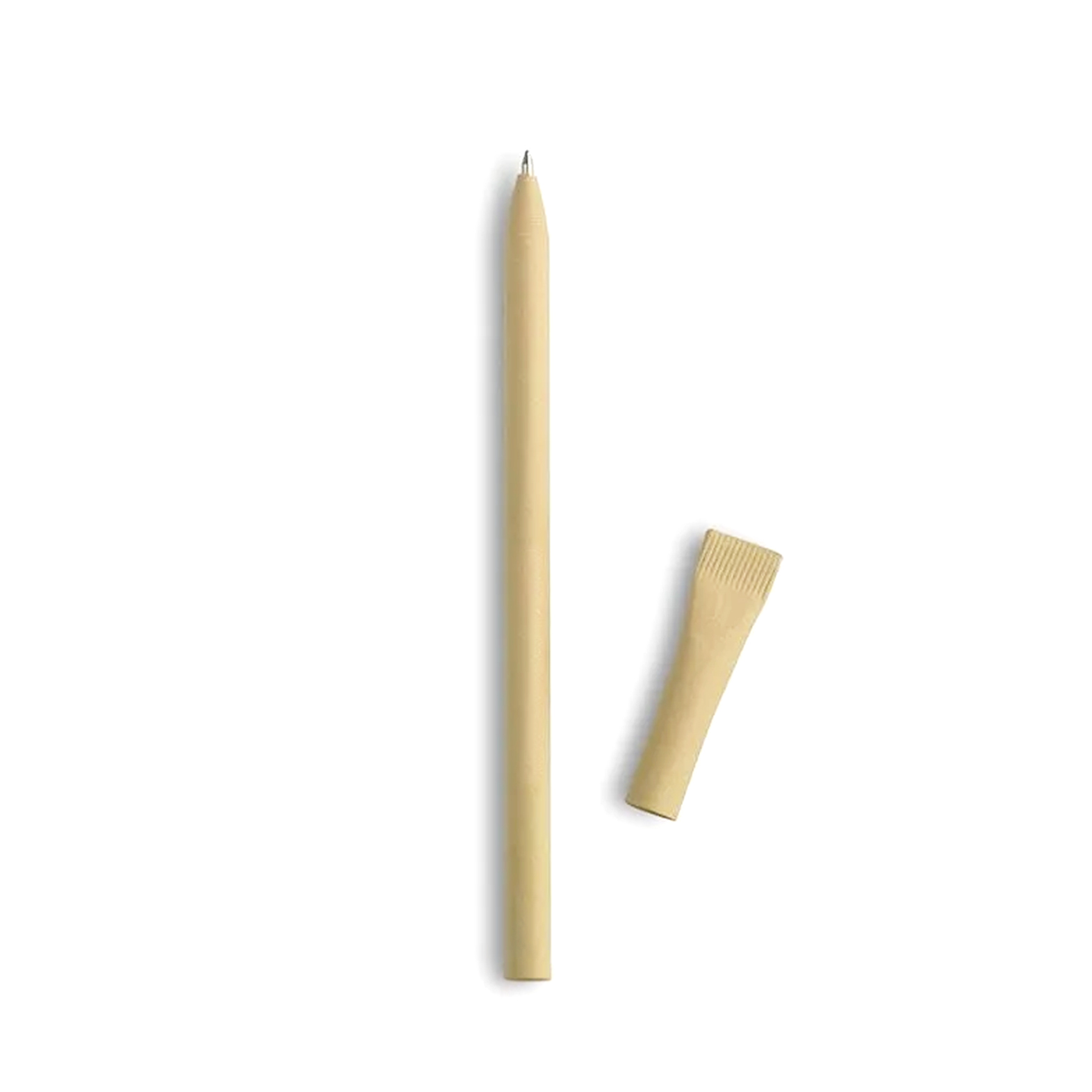 Lápis de cor de madeira clara com tampa desgastada sobre fundo branco