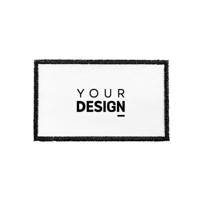 Etiqueta retangular branca com borda preta e texto YOUR DESIGN
