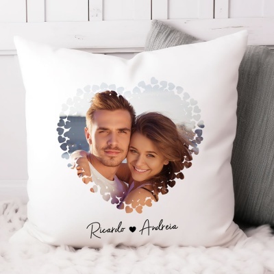 Almofada branca com fotografia personalizada e nomes Ricardo e Andreia