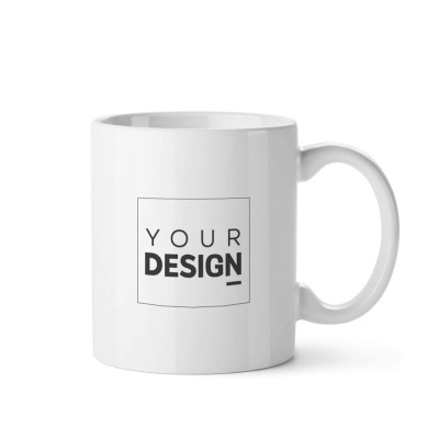 Caneca branca com texto YOUR DESIGN preto