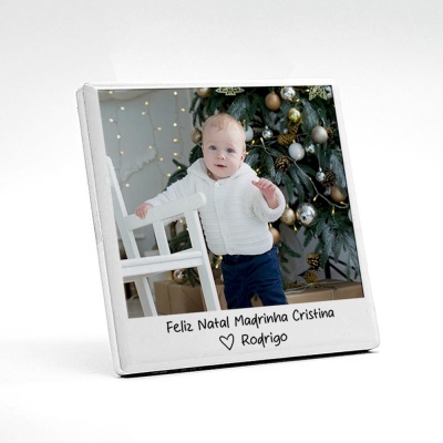 Azulejo quadrado personalizado com fotografia de criança e texto de Natal