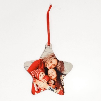 Enfeite de Natal estrela com foto de família