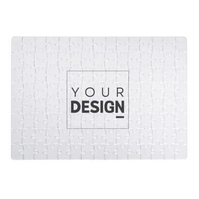 Quebra-cabeças branco com texto 'YOUR DESIGN' no centro