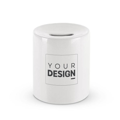 Cofre cerâmico branco com texto personalizado