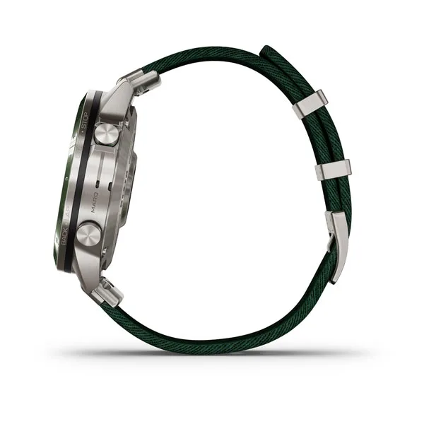 MARQ® Golfer (Gen 2) Garmin Relógio prata com pulseira verde escura trançada