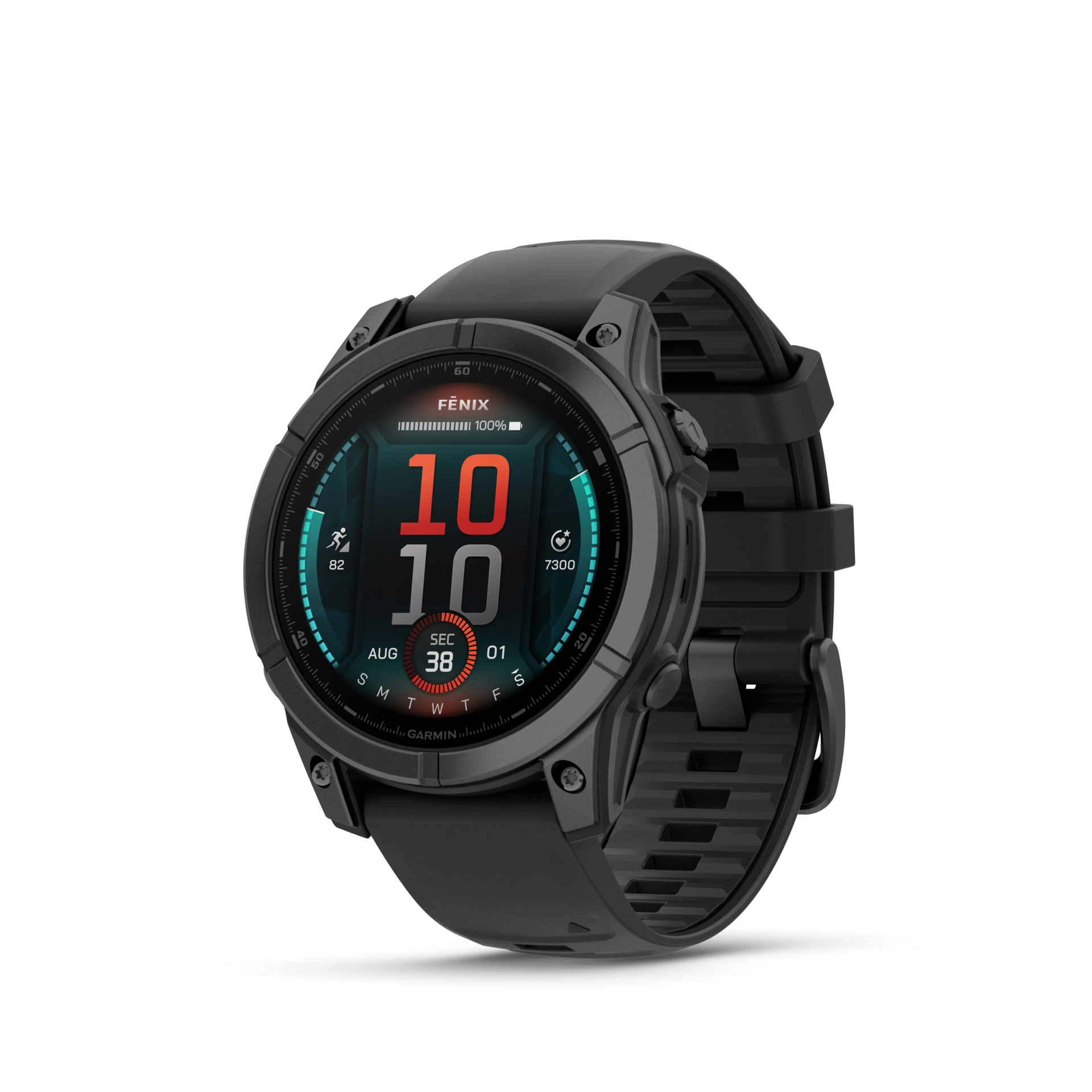 fēnix® E – 47 mm, AMOLED Aço cinzento ardósia com Bracelete preta em silicone 010-03025-01 Relógio digital desportivo preto com mostrador redondo