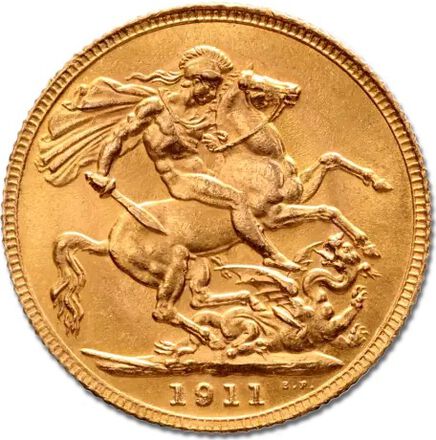 Libra Jorge V (Verificar Disponibilidade 212754018) Moeda de ouro com guerreiro e dragão em relevo e a data 1911