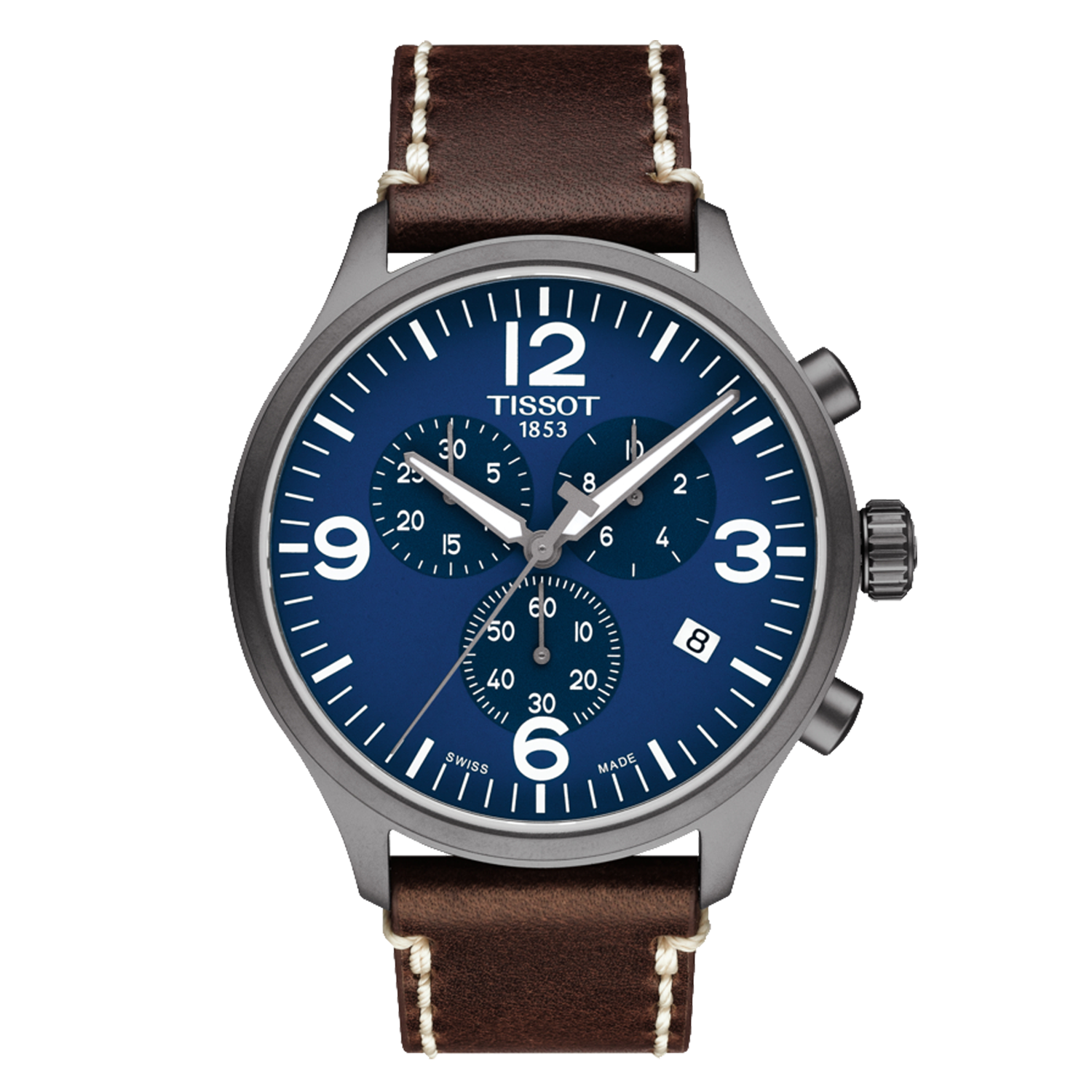 TISSOT Relógio Chrono XL REF. T116.617.36.047.00 Relógio Tissot com mostrador azul e bracelete castanha em pele