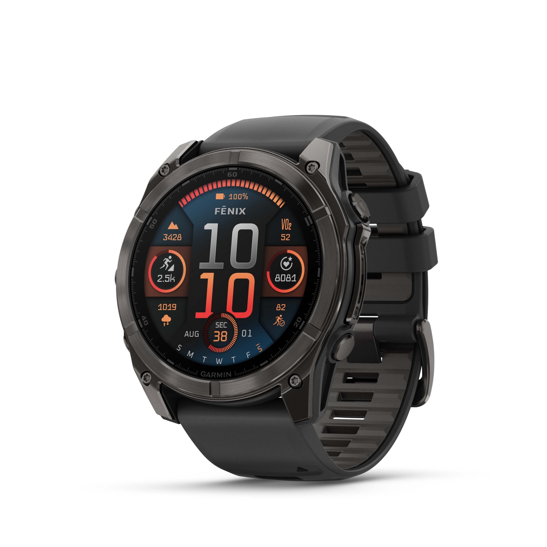 Relógio desportivo Garmin Fenix preto com ecrã digital colorido e bracelete em silicone.