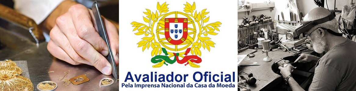 Avaliador de metais preciosos e gemológicos, certificado pela imprensa nacional casa da moeda, Lisboa Montagem mostrando trabalho manual em moedas, brasão oficial português, e pessoa trabalhando com moedas.