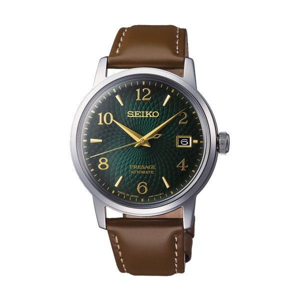 Relógio Seiko Presage Cocktail MOJITO Relógio Seiko Presage automático com mostrador verde e correia castanha