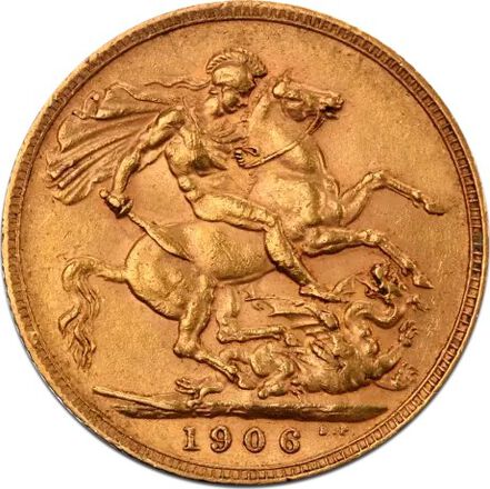 Libra de Ouro Eduardo VII ( Verificar disponibilidade) T. 212754018 Moeda dourada com cavaleiro a cavalo e dragão, ano 1906