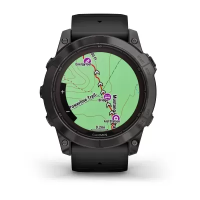 Relógio inteligente Garmin preto com mapa no ecrã