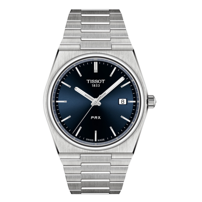 Relógio Tissot PRX com mostrador azul e bracelete em aço