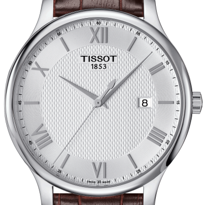 Relógio Tissot com mostrador branco e bracelete castanha em couro